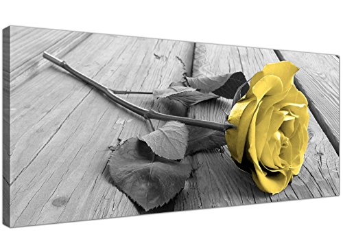 Lienzo artístico 1255 de Wallfillers®, rosa amarilla sobre fondo blanco y negro