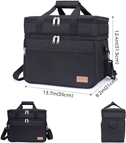 Lifewit Bolsa Térmica Grande Porta Alimentos de Refrigeración Aislamiento Doble Compartimentos Bolsa de Enfriamiento con Correa Ajustable Bolso para Picnics, Fiestas, Camping, Negro