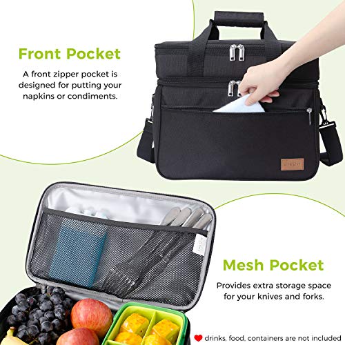 Lifewit Bolsa Térmica Grande Porta Alimentos de Refrigeración Aislamiento Doble Compartimentos Bolsa de Enfriamiento con Correa Ajustable Bolso para Picnics, Fiestas, Camping, Negro