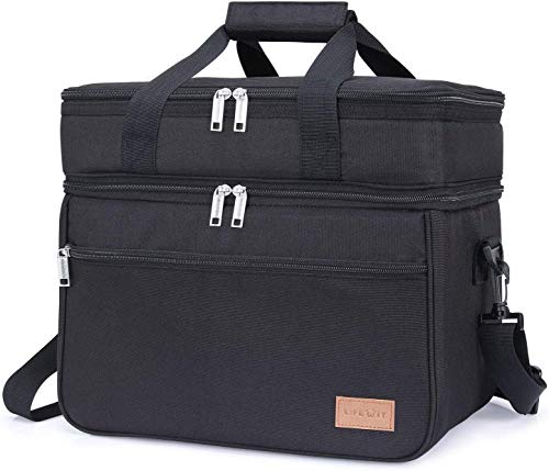 Lifewit Bolsa Térmica Grande Porta Alimentos de Refrigeración Aislamiento Doble Compartimentos Bolsa de Enfriamiento con Correa Ajustable Bolso para Picnics, Fiestas, Camping, Negro