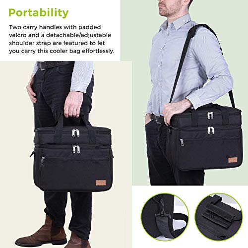 Lifewit Bolsa Térmica Grande Porta Alimentos de Refrigeración Aislamiento Doble Compartimentos Bolsa de Enfriamiento con Correa Ajustable Bolso para Picnics, Fiestas, Camping, Negro