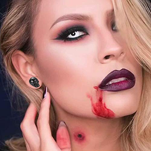 Lifreer - 4 pares de pendientes de calavera de cobre chapado en oro, estilo punk rock estilo calavera para hombre y mujer (plateado y negro)