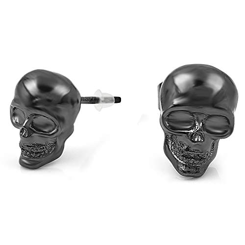 Lifreer - 4 pares de pendientes de calavera de cobre chapado en oro, estilo punk rock estilo calavera para hombre y mujer (plateado y negro)