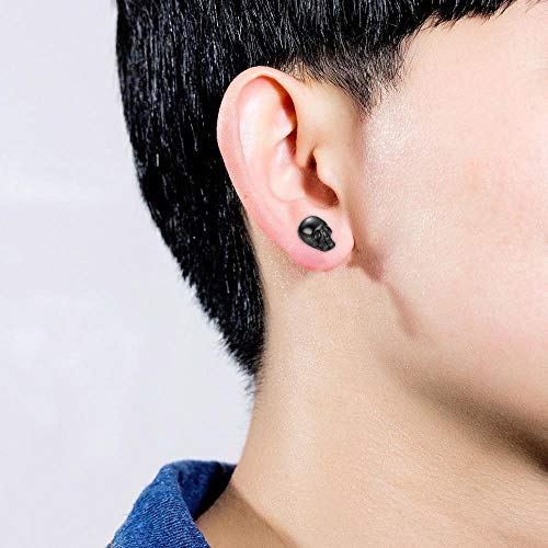Lifreer - 4 pares de pendientes de calavera de cobre chapado en oro, estilo punk rock estilo calavera para hombre y mujer (plateado y negro)