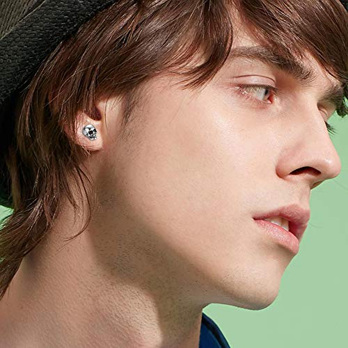 Lifreer - 4 pares de pendientes de calavera de cobre chapado en oro, estilo punk rock estilo calavera para hombre y mujer (plateado y negro)