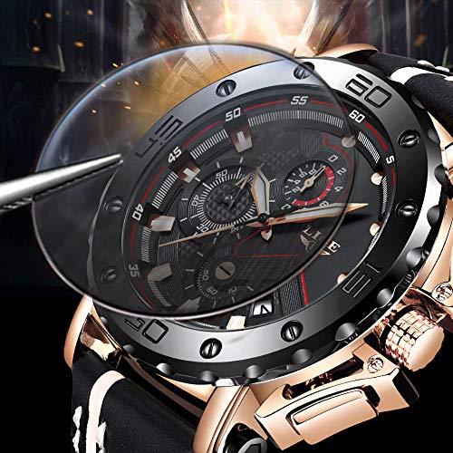 LIGE Relojes para Hombre Moda Acero Inoxidable Reloj analógico de Cuarzo Agua Hombres Negro Deportes Cronógrafo Reloj de Pulsera de Cuero (Negro Dorado)