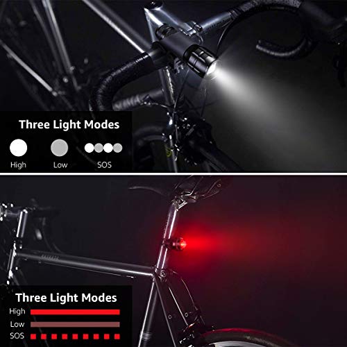 Lighting EVER LE Luz LED de Bicicleta, Linterna Bicicleta Impermeable, Zoom Regulable, Potente 3 Modos 200 lúmenes, Luz Delantera y Luz Trasera, Reflector, para Ciclismo Pilas Incluidas