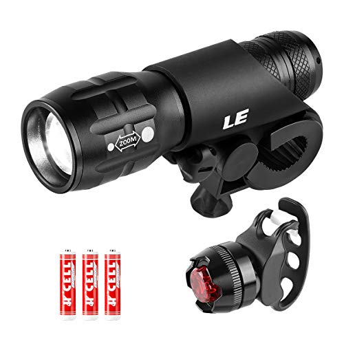 Lighting EVER LE Luz LED de Bicicleta, Linterna Bicicleta Impermeable, Zoom Regulable, Potente 3 Modos 200 lúmenes, Luz Delantera y Luz Trasera, Reflector, para Ciclismo Pilas Incluidas