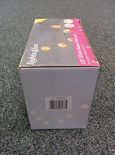 Lights4fun Guirnalda de 16 Luces de LED de Bolas de Mimbre Color Crema de Pilas