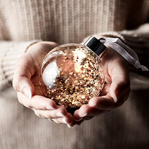 Lights4fun - Juego de 3 Bolas de Navidad de Vidrio con Purpurina Dorada con LED Bianco Caldo a Pile per Natale