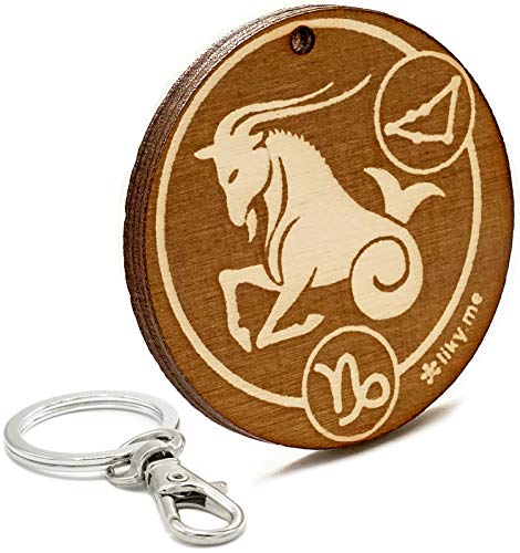 LIKY® Signo del Zodiaco Capricornio - Llavero Original de Madera Grabado Regalo para Fans de la astrología Mujer Hombre cumpleaños pasatiempo joyería Colgante Bolso Mochila …