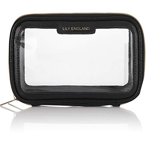 Lily England Neceser Transparente Organizador de Maquillaje para Viajar - Pequeño Estuche de Cosméticos para el Aeropuerto - Negro y Dorado