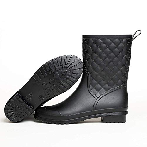 LILY999 Botas de Agua Mujer Impermeables Botas de Lluvia Bota de Goma Casual Calzado(Negro,39 EU)