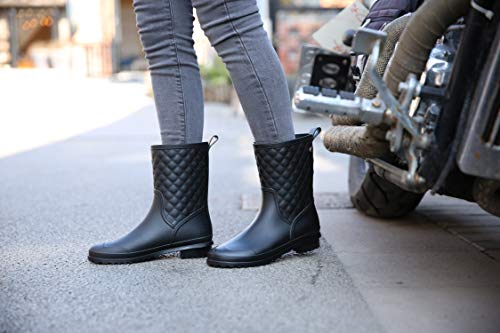 LILY999 Botas de Agua Mujer Impermeables Botas de Lluvia Bota de Goma Casual Calzado(Negro,39 EU)