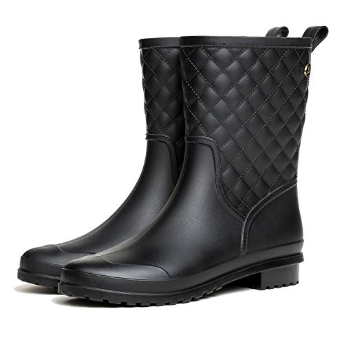 LILY999 Botas de Agua Mujer Impermeables Botas de Lluvia Bota de Goma Casual Calzado(Negro,39 EU)