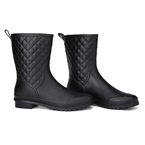 LILY999 Botas de Agua Mujer Impermeables Botas de Lluvia Bota de Goma Casual Calzado(Negro,39 EU)