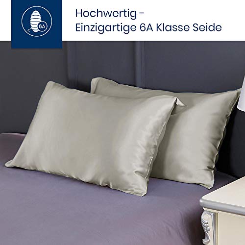 LilySilk Funda de Almohada de 100% Seda de Mora Natural 19 Momme 1 Unidad con Caja de Regalo - con Tacto Muy Suave y Super Transpirabilidad - Prevención de la Caída de Cabello 40x80cm Gris Plata