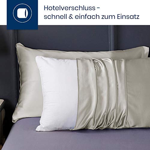 LilySilk Funda de Almohada de 100% Seda de Mora Natural 19 Momme 1 Unidad con Caja de Regalo - con Tacto Muy Suave y Super Transpirabilidad - Prevención de la Caída de Cabello 40x80cm Gris Plata