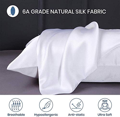 Lilysilk Funda de almohada de seda, 1 pieza, antiácaros, cuidado del Cabello, Protector de almohada, 19 Momme, blanco, 50x75cm