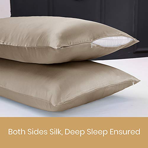 LilySilk - Funda de almohada de seda de morera 100% pura, 1 pieza para el pelo con cremallera oculta fundas de almohada Charmeuse hipoalergénicas, marrón topo, Standard 50x75cm