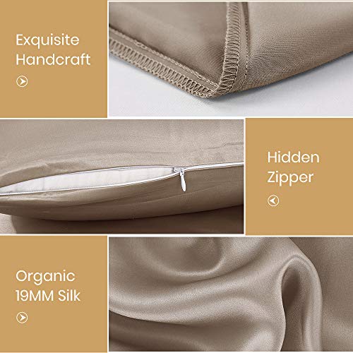LilySilk - Funda de almohada de seda de morera 100% pura, 1 pieza para el pelo con cremallera oculta fundas de almohada Charmeuse hipoalergénicas, marrón topo, Standard 50x75cm