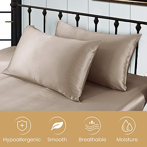 LilySilk - Funda de almohada de seda de morera 100% pura, 1 pieza para el pelo con cremallera oculta fundas de almohada Charmeuse hipoalergénicas, marrón topo, Standard 50x75cm