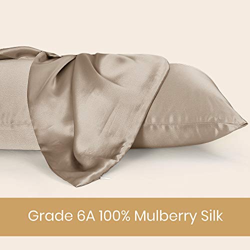 LilySilk - Funda de almohada de seda de morera 100% pura, 1 pieza para el pelo con cremallera oculta fundas de almohada Charmeuse hipoalergénicas, marrón topo, Standard 50x75cm