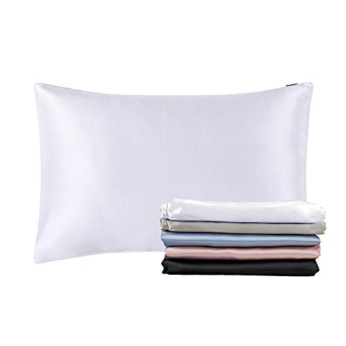 LilySilk - Funda de almohada de seda natural, 19 mm, para cuidado del cabello, cierre transparente invisible, seda, blanco, 40 x 80 cm