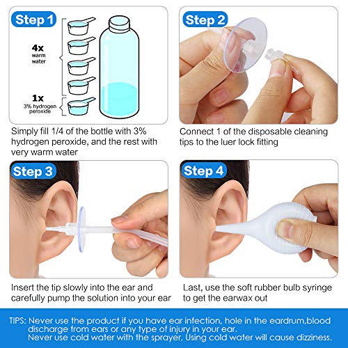 Limpiador de orejas, kit de irrigación del oído para lavar la cera del oído en el hogar, aliviar los oídos bloqueados/con picazón/dolor de oído para adultos y niños