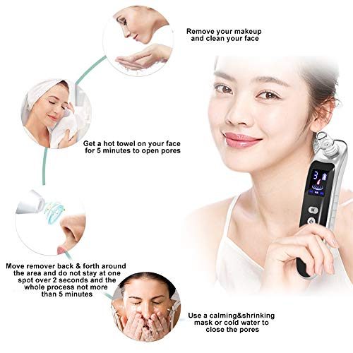 Limpiador de Poros, BUDDYGO Eliminador de Puntos Negros Limpiador Facial Blackhead Remover Extractor Puntos Negros Electrónico Recargable con Pantalla LED, 6 Cabezas y 3 Modos para Espinillas y Acné