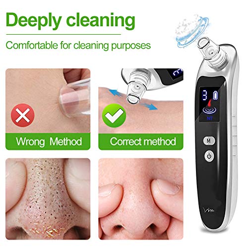 Limpiador de Poros, BUDDYGO Eliminador de Puntos Negros Limpiador Facial Blackhead Remover Extractor Puntos Negros Electrónico Recargable con Pantalla LED, 6 Cabezas y 3 Modos para Espinillas y Acné