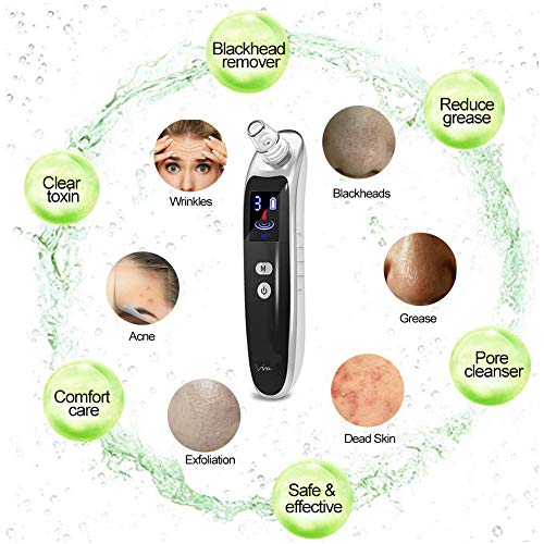 Limpiador de Poros, BUDDYGO Eliminador de Puntos Negros Limpiador Facial Blackhead Remover Extractor Puntos Negros Electrónico Recargable con Pantalla LED, 6 Cabezas y 3 Modos para Espinillas y Acné