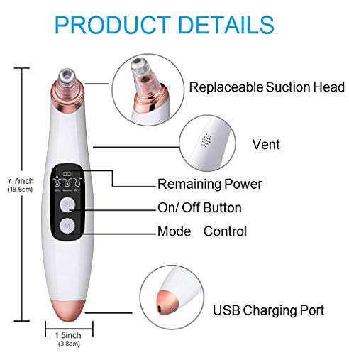Limpiador de poros con 3 niveles de succión y 6 cabezales funcionales recargables USB