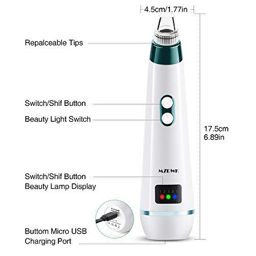 Limpiador de Poros, Eliminador de Punto Negro, 5 Sondas Multifuncionales Removedor de Espinillas Electrico para Eliminación de Espinillas y Acné Hembra Extractor Puntos Negros (Blue_eur remover)