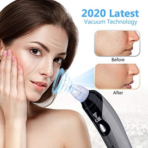 Limpiador de Poros, EWEIMA Limpiador Facial Electrico Extractor Puntos Negros Limpiador Facial Succionador de Puntos Negros USB Recargable con Pantalla LED, 4 Cabezales y 5 Modos