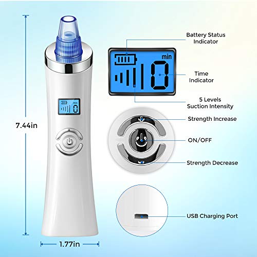 Limpiador de Poros, Extractor de punto negro Extractor de espinillas eléctrico Purificador de poros recargable Dispositivo de belleza facial con 6 sondas 5 modos