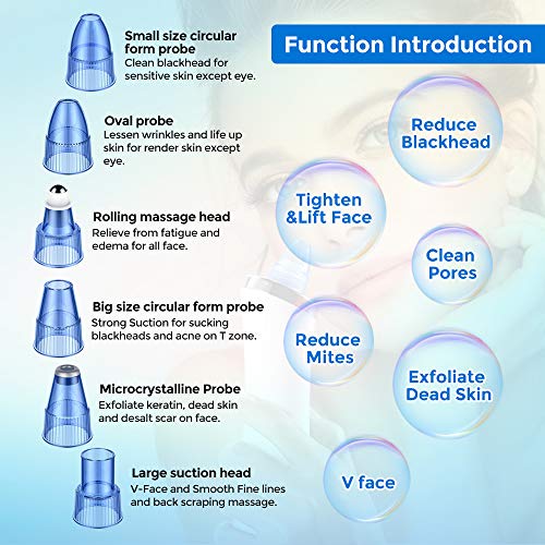 Limpiador de Poros, Extractor de punto negro Extractor de espinillas eléctrico Purificador de poros recargable Dispositivo de belleza facial con 6 sondas 5 modos