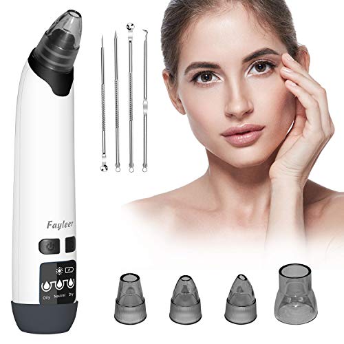 Limpiador de Poros, fayleer Succionador de Puntos Negros Potente Extractor Succionador de Poros Limpia Blackhead Poros Recargable con Pantalla LED, 4 Cabezales y 3 Modos para Espinillas y Acné