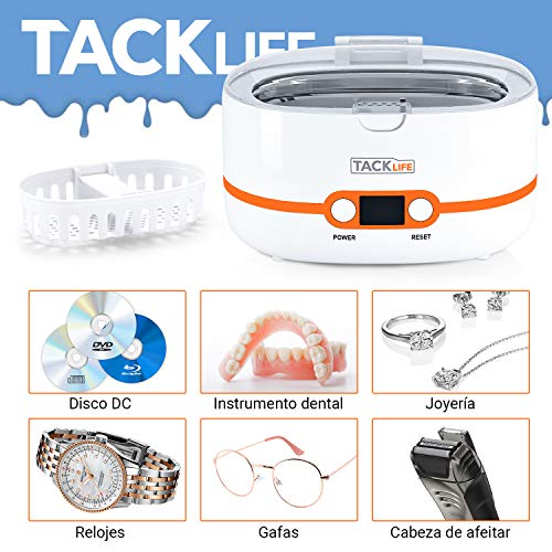 limpiador por ultrasonidos,Tacklife-MUC02 Limpiador ultrasúnico 600ml, Mini Limpiador de hogar con 5 programas de tiempo diferentes, es un profesional limpiador de Joyería/Reloj/CD/Gafas y Dientes
