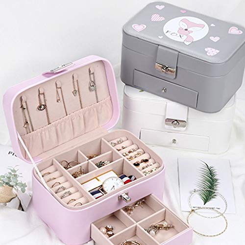 LIMUZI Caja joyero de Doble Capa de la joyería de la joyería de Almacenamiento portátil for el Anillo, Pendientes, Collares, Pulseras for, Regalo de Boda del cumpleaños