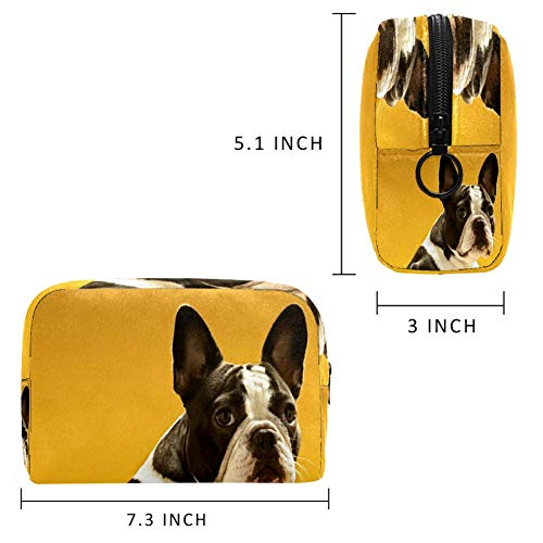 Linda bolsa de maquillaje de bulldog francés amarilla, bolsa de maquillaje, organizador para viajes, portátil, para niñas, mujeres