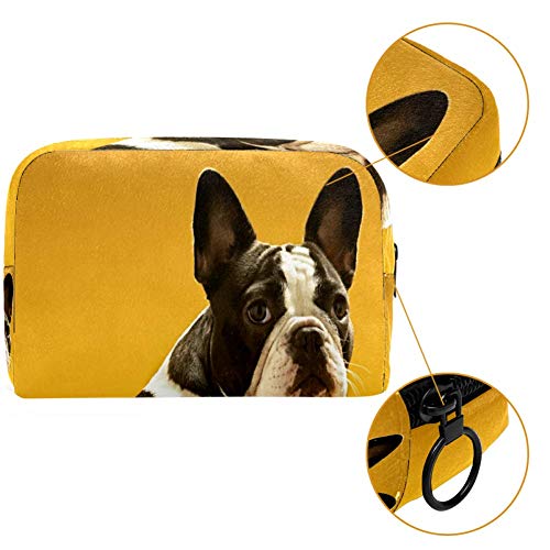 Linda bolsa de maquillaje de bulldog francés amarilla, bolsa de maquillaje, organizador para viajes, portátil, para niñas, mujeres