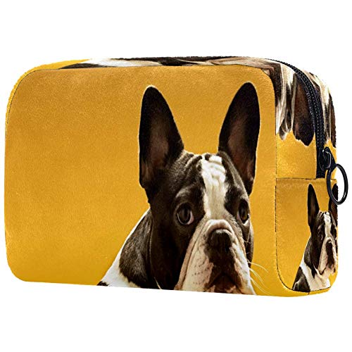 Linda bolsa de maquillaje de bulldog francés amarilla, bolsa de maquillaje, organizador para viajes, portátil, para niñas, mujeres