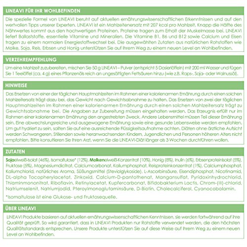 LINEAVI Alimento Dietético Activo, batido de proteína para adelgazar, mezcla de proteínas de soja, guisante, arroz y suero de leche, sin lactosa ni gluten, hecho en Alemania, 3x500g, shaker incl.