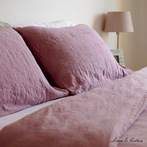 Linen & Cotton Juego de Ropa de Cama Alicia de Puro Lino - 100% Lino Lavado A La Piedra, 220 x 230cm (King), Lila