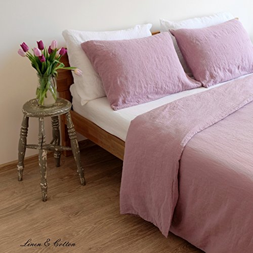 Linen & Cotton Juego de Ropa de Cama Alicia de Puro Lino - 100% Lino Lavado A La Piedra, 220 x 230cm (King), Lila