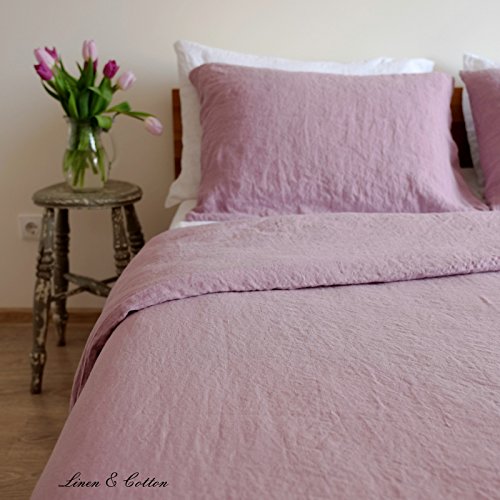 Linen & Cotton Juego de Ropa de Cama Alicia de Puro Lino - 100% Lino Lavado A La Piedra, 220 x 230cm (King), Lila