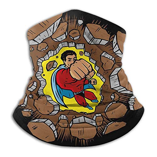 Linger In Hero Strong Man Smashing The Wall Heroic Punch Success Business Print Caramel Black Yellow Neck Warmer Cuello Polaina