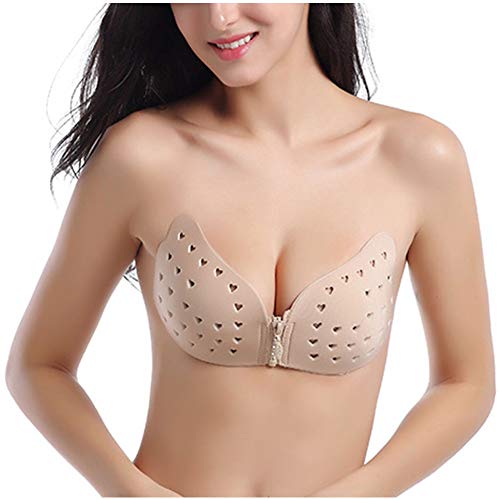 Lingerie-YJ Sujetador con Espalda Desnuda para Mujer, Sujetador Invisible, de Silicona, Autoadhesivo Push-up para Mujer,Black,D