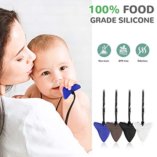 LINGSFIRE Collar de Mordedor, 4 Piezas Collar para Masticar dientes de tiburón para niños Silicona Natural Collar de Masticación, para Bebés Niños Collares Autismo Juguetes Juguetes de dentición